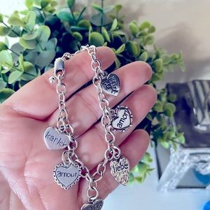 Multi-language sterling silver thick chunky charm love bracelet. Measures 7”